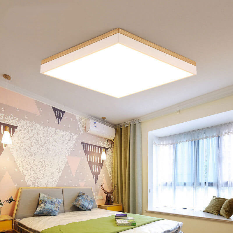 Nordic Solid Wood LED Flush-Mount Ceiling Light β Minimalist Square/Rectangular Design