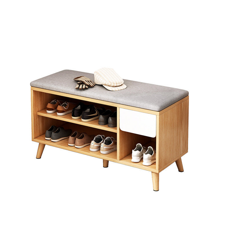 Contemporary Scandinavian Solid Wood Shoe Storage Cabinet, 2-Tier Entryway Organizer with Cotton-Linen Accents
