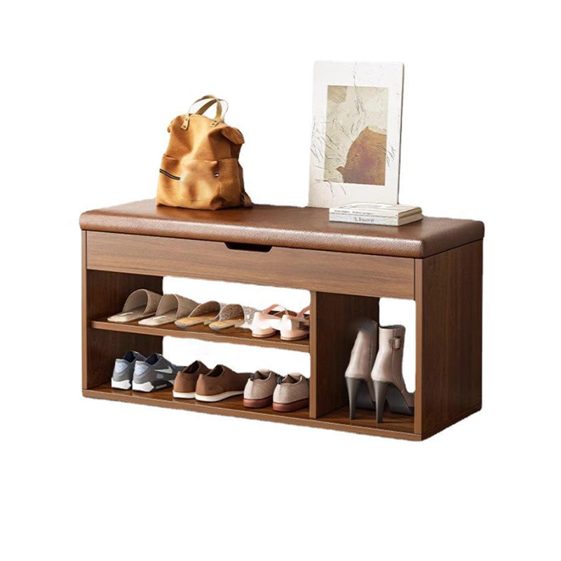 Modern Minimalist 3-Tier Shoe Storage Rack — Rectangular Design, Fabric & PU Leather Upholstery with Wood Frame for Entryways