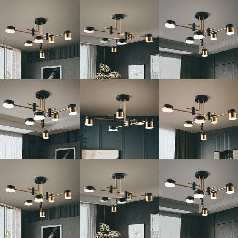 Sleek Modern Minimalist Black & Gold 4-8 Light Semi-Flush Mount Ceiling Light