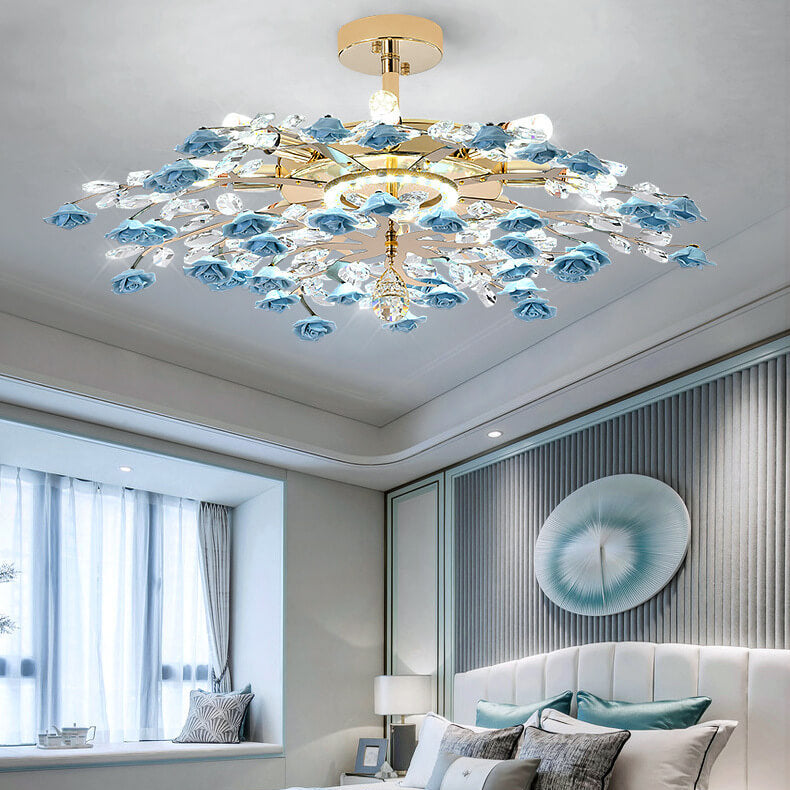 Modern Luxury Rose Iron & Ceramic Crystal Chandelier – 6/7/8-Light Options