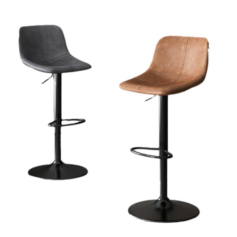 Luxurious Contemporary Curved Faux Leather Bar Stool – Height-Adjustable, Swivel, with Backrest and Footrest for Dining Room