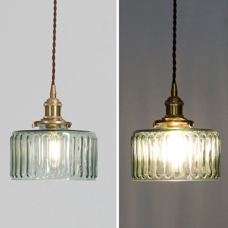 Japanese Vintage Brass Glass Round Jar Pendant Light - 1-Light Fixture