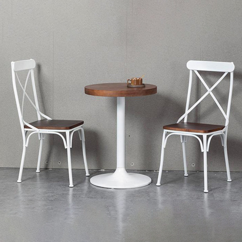 Contemporary Industrial PU Leather, Wood & Iron Dining Chair & Table Set with Square X-Back for Dining Room