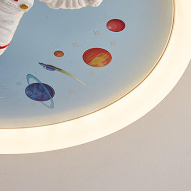 Whimsical Cartoon Space Astronaut Resin LED Flush Mount Ceiling Light