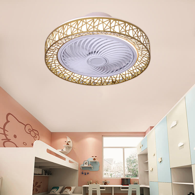 Luxurious Modern Round Lace LED Flush-Mount Ceiling Fan Light
