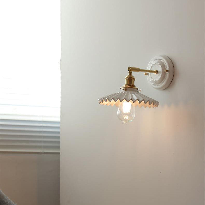 Vintage Japanese Ceramic & Brass 1-Light Wall Sconce Lamp