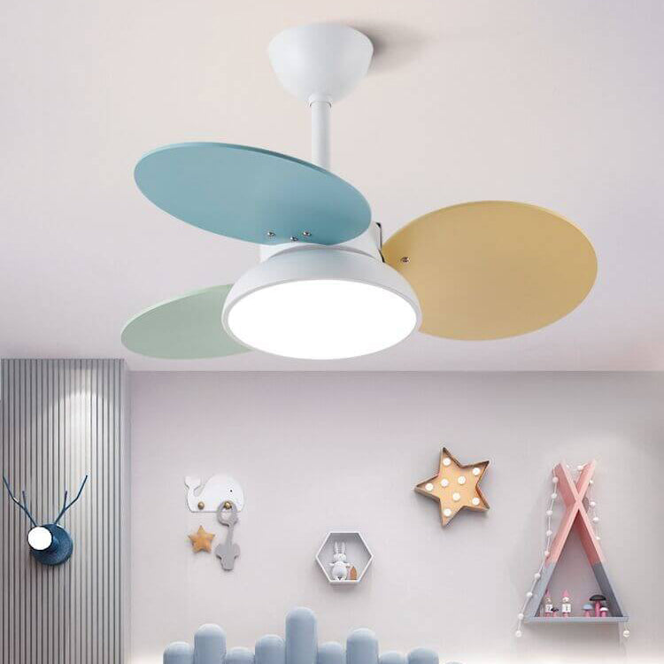 Simple Colorful Round Leaf Ceiling Fan for Kids with Light and Downrod
