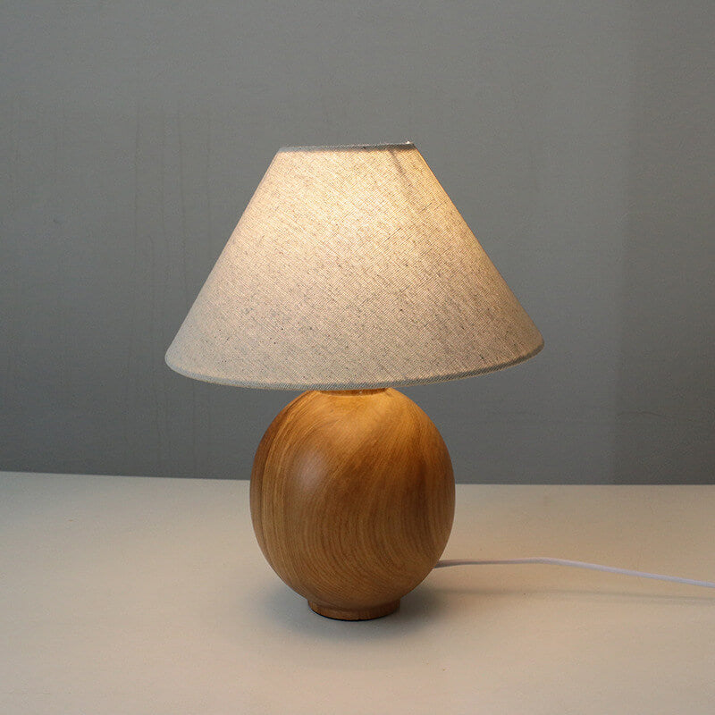 Japanese Wabi-Sabi Vintage Solid Wood Table Lamp with Fabric Shade, 1-Light