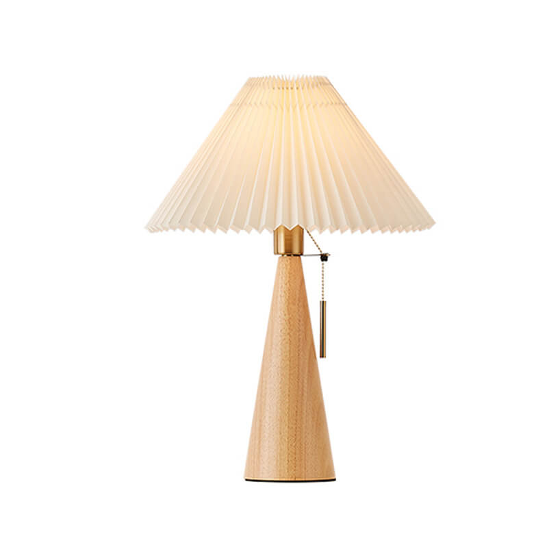 Japanese Minimalist Vintage Pleated Wood and Fabric LED Table Lamp