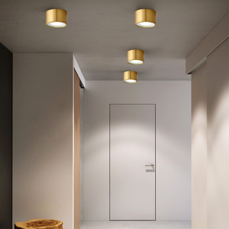 Modern Brass LED Spotlight Flush-Mount Ceiling Light — Cylindrical Design