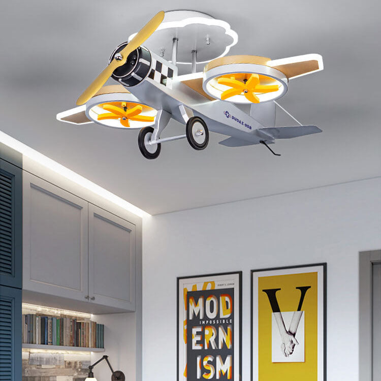 Adorable Cartoon Airplane LED Kids Ceiling Light - Iron & Acrylic, Semi-Flush Mount