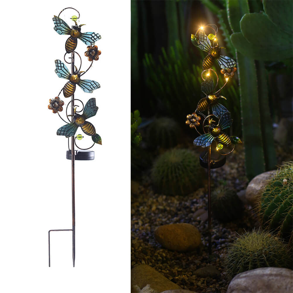 Solar Iron Garden Lights Set – Hummingbird, Butterfly & Dragonfly Lawn & Landscape Accent