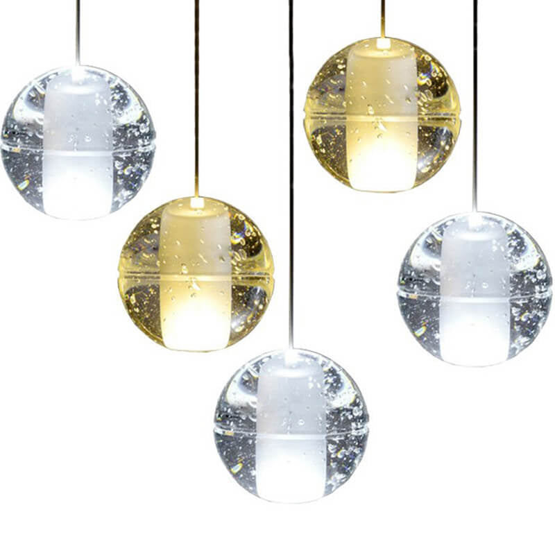 Luxurious Crystal Orb Staircase Chandelier with LED Ball Shade - Modern Loft Lighting