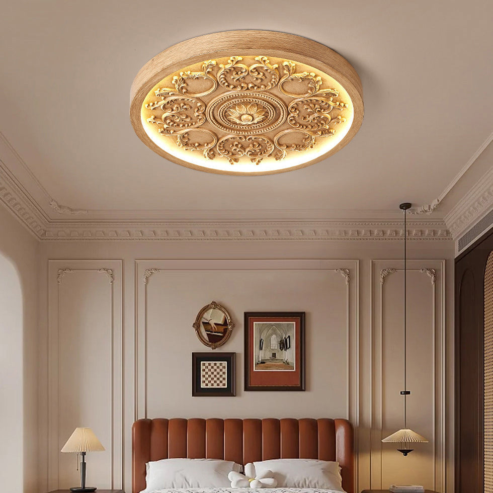 Modern Minimalist Carved Iron, Resin & Acrylic LED Flush Mount Ceiling Light for Bedroom