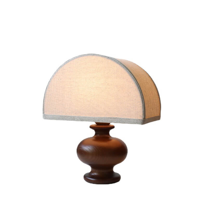 Japanese Wabi-Sabi Vintage Solid Wood Table Lamp with Fabric Shade, 1-Light