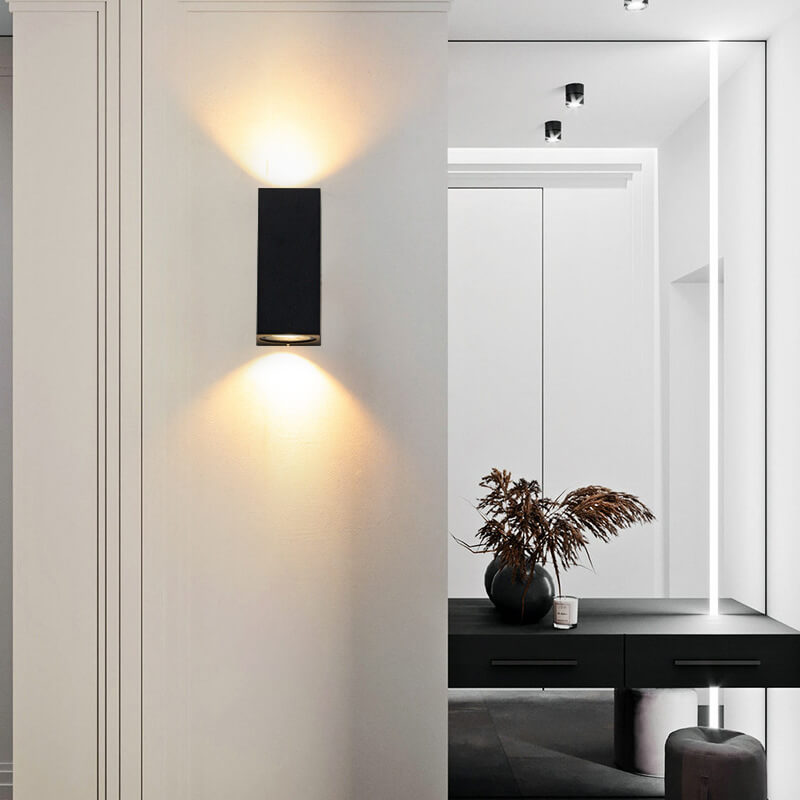 Sleek Modern Outdoor 2‑Light Wall Sconce with Glass Cylinder Shade — Waterproof Aluminum Lamp