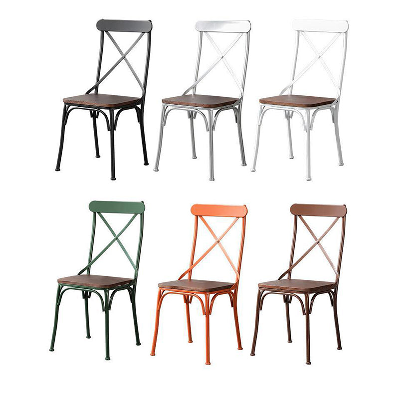 Contemporary Industrial PU Leather, Wood & Iron Dining Chair & Table Set with Square X-Back for Dining Room