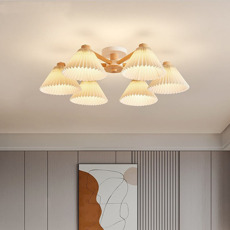 Nordic Wood Pleated Shade Semi-Flush Mount Ceiling Light — 3/6/8-Light Configuration