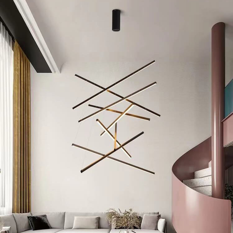 Nordic Luxury LED Chandelier in Iron & Aluminum with Geometric Line Design