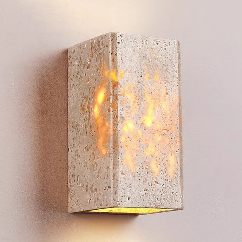 Yellow Travertine LED Wall Sconce – Modern Minimalist, Square-Rectangular Design for Outdoor Patio