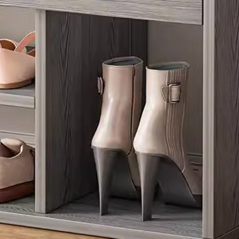 Modern Minimalist 3-Tier Shoe Storage Rack — Rectangular Design, Fabric & PU Leather Upholstery with Wood Frame for Entryways