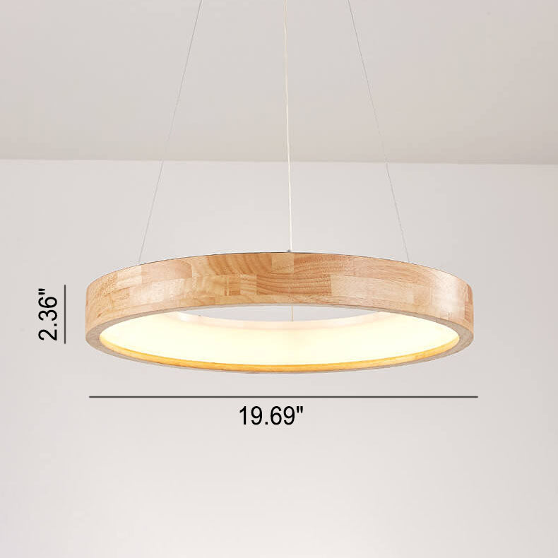 Japanese Minimalist Log-Circle Island LED Chandelier