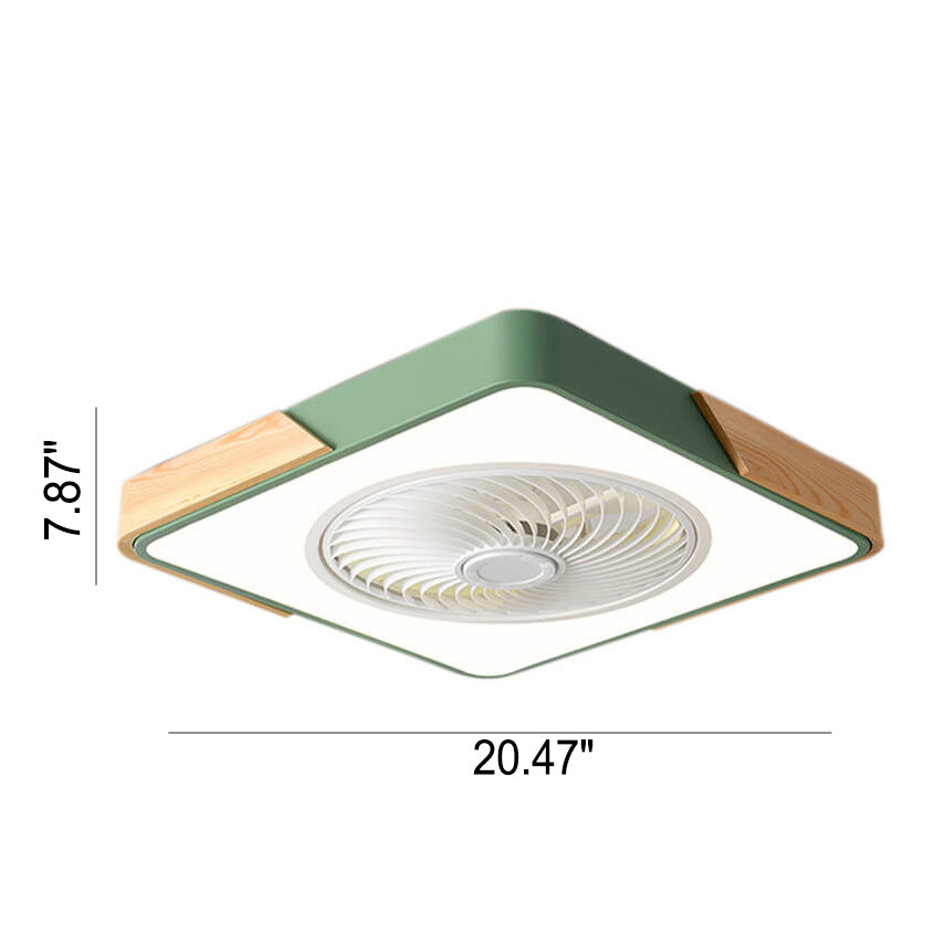 Nordic Macaron Square Wood LED Flush-Mount Ceiling Fan Light - Modern Minimalist Design