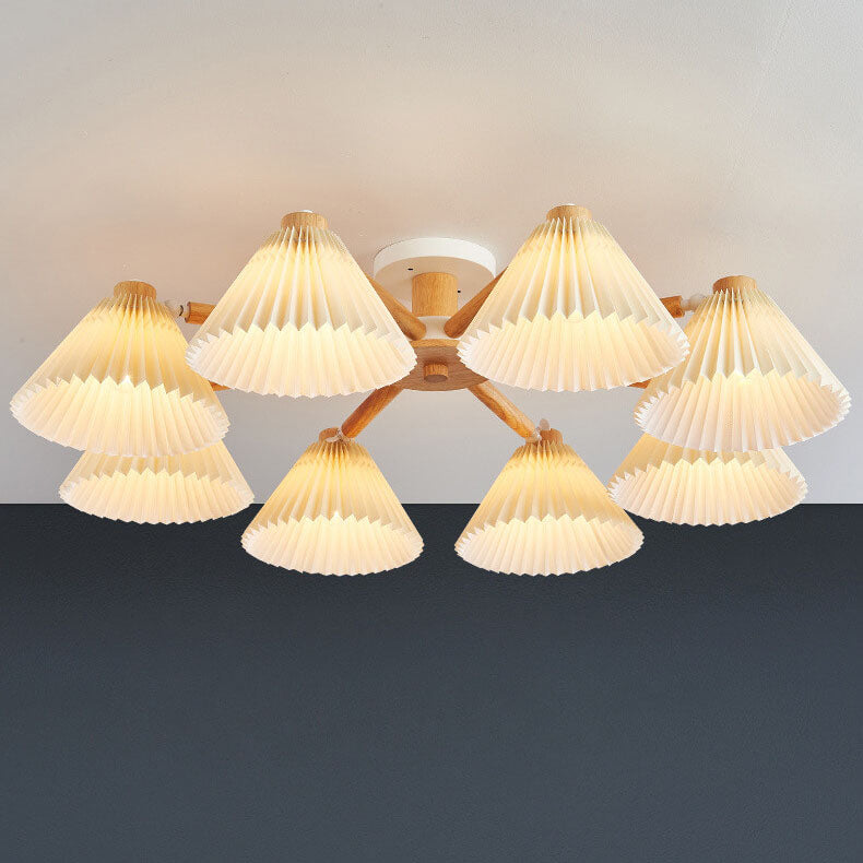 Nordic Wood Pleated Shade Semi-Flush Mount Ceiling Light — 3/6/8-Light Configuration
