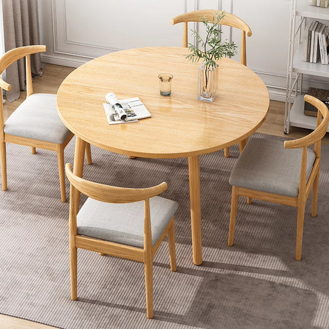 Chic Modern Minimalist Round Faux-Slab Wood Dining Table for Four