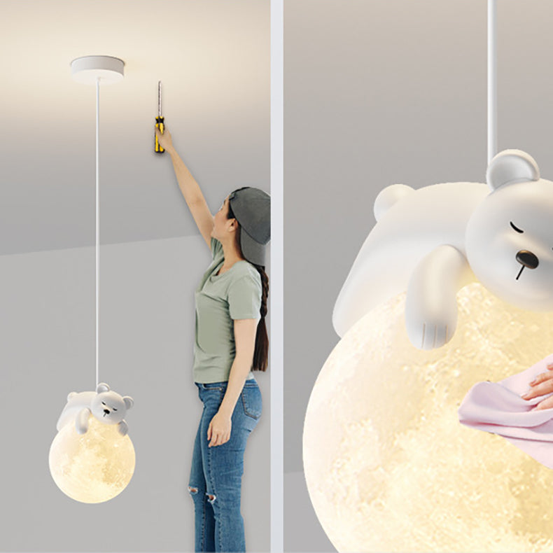 Modern Resin Rabbit Moon 1-Light Pendant Light for Kids' Rooms & Living Rooms