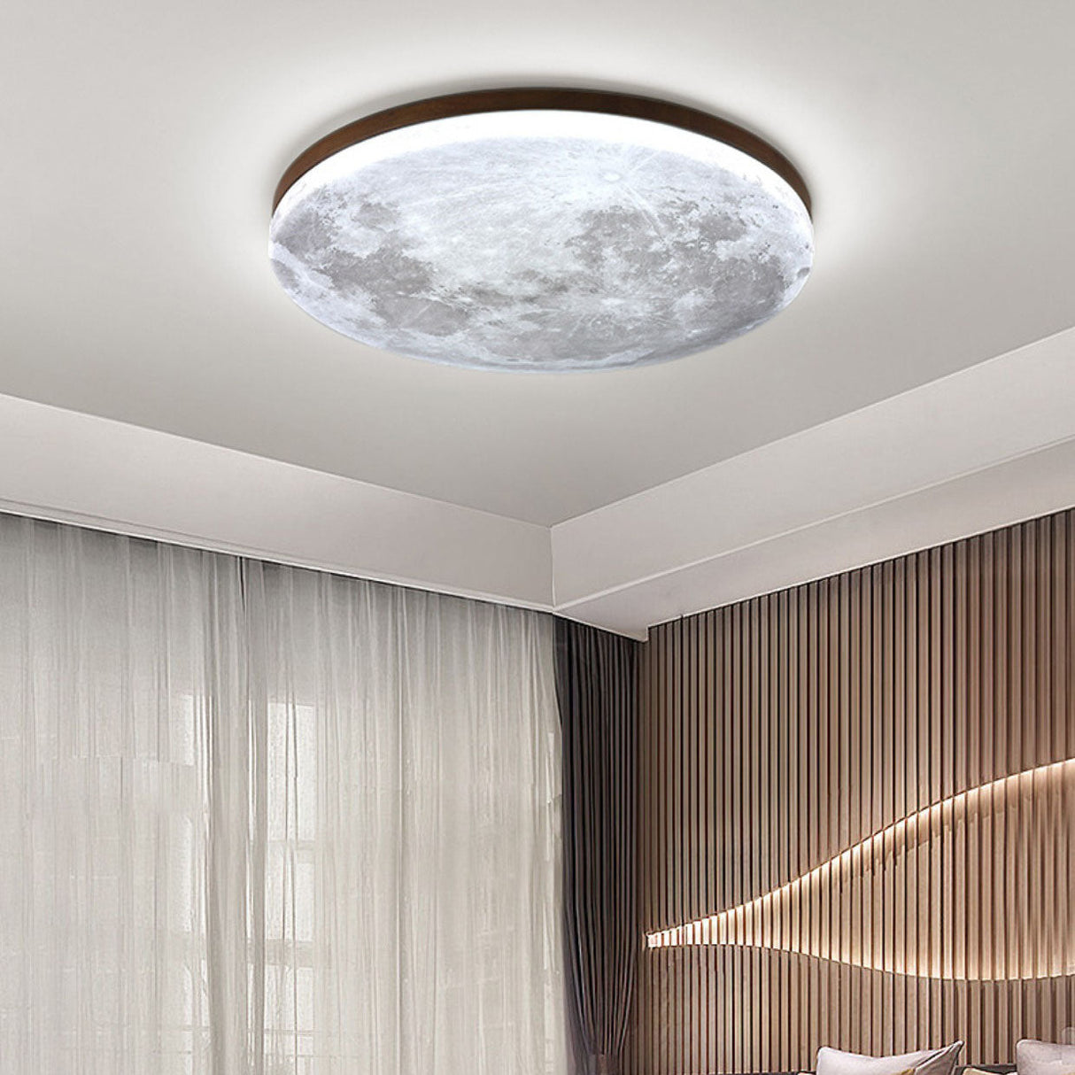 Nordic Minimalist Moon-Round LED Flush-Mount Ceiling Light with PVC Diffuser