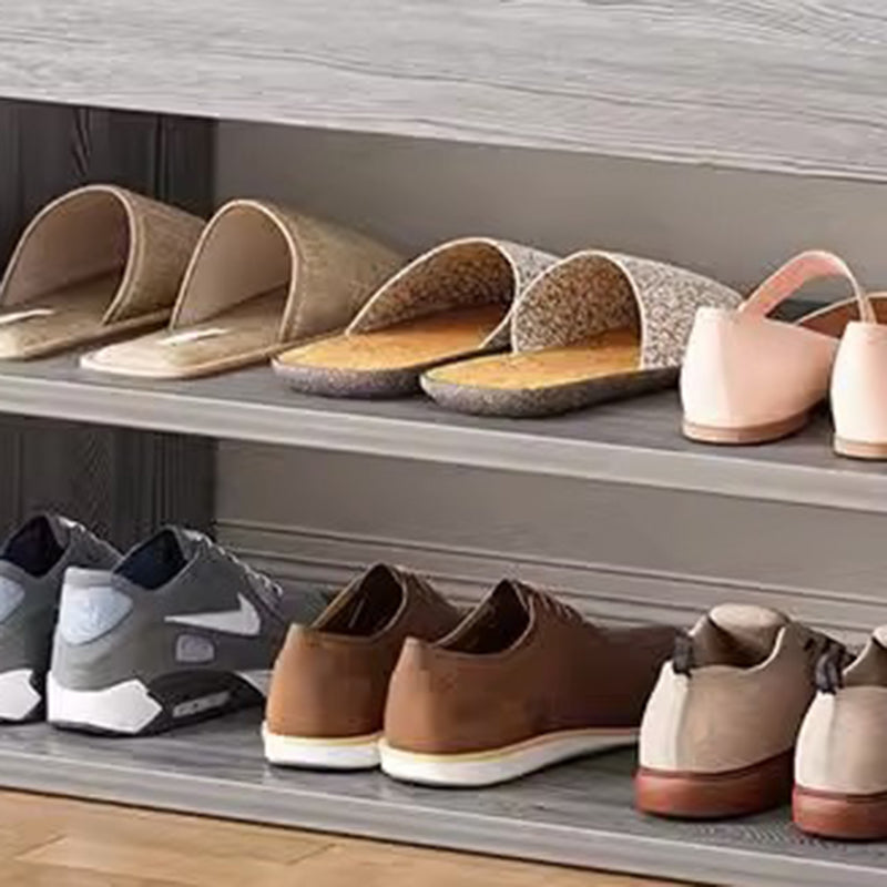 Modern Minimalist 3-Tier Shoe Storage Rack — Rectangular Design, Fabric & PU Leather Upholstery with Wood Frame for Entryways