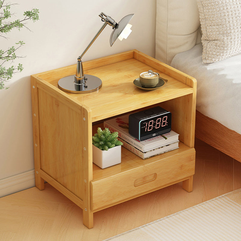 Sleek Modern Minimalist Rectangular Bamboo Nightstand with One-Third Drawer for Bedroom