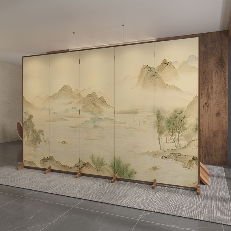 Traditional Chinese-Style Rectangular Fir Wood Room Divider - Solid Wood, Plywood, and Cotton Canvas for Living Room
