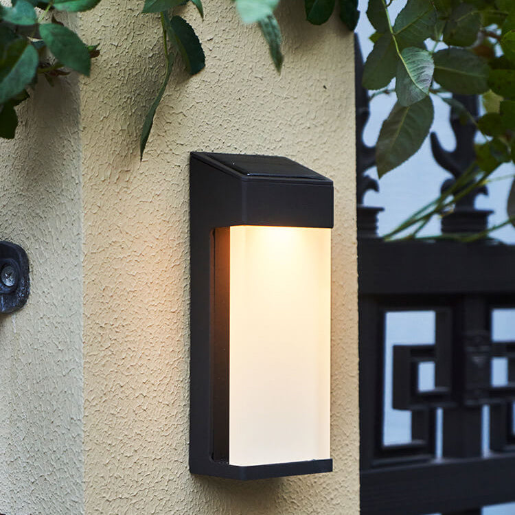 Solar Square Frosted-Glass Outdoor LED Wall Sconce Lamp - Waterproof, Weather-Resistant Garden Lighting