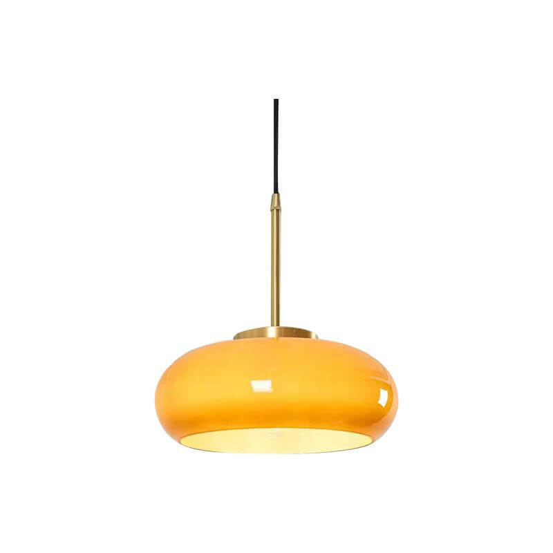 Modern Retro Round Solid-Color Glass Pendant Light with Electroplated Copper Finish — 1-Light, Pendant or Flush Mount