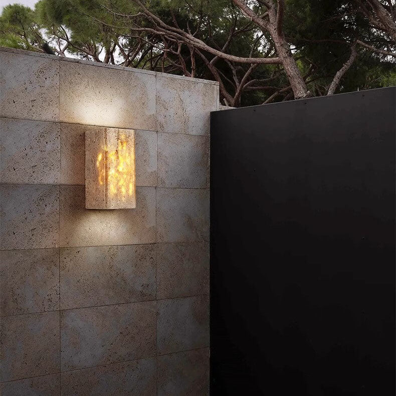 Yellow Travertine LED Wall Sconce – Modern Minimalist, Square-Rectangular Design for Outdoor Patio