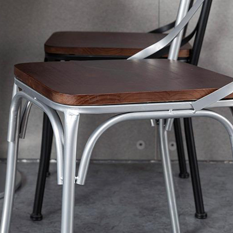 Contemporary Industrial PU Leather, Wood & Iron Dining Chair & Table Set with Square X-Back for Dining Room