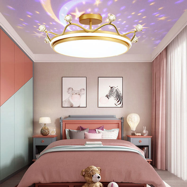 Modern Kids Crown LED Ceiling Light - Iron & Acrylic, Semi-Flush Mount For Bedroom