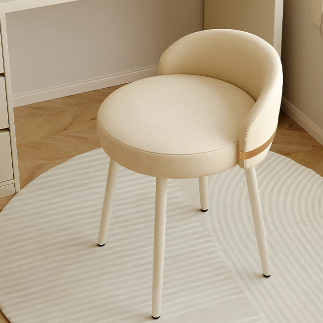 Contemporary Scandinavian Round Faux Nappa Leather Swivel Vanity Stool with Low Back – Elegant Bedroom Vanity Chair