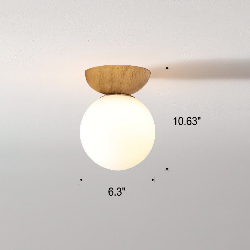Nordic Japanese Glass Orb Ceiling Light — Wood Grain Iron Finish, 1-Light