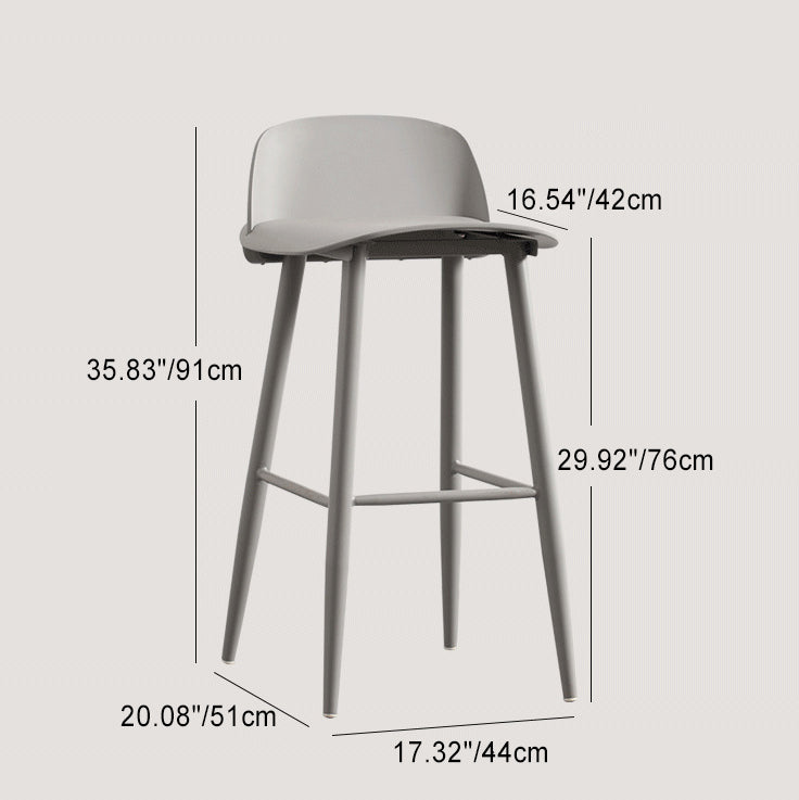 Sleek Modern Minimalist Rectangular Carbon Steel Bar Stool with Plastic Backrest for Dining Room