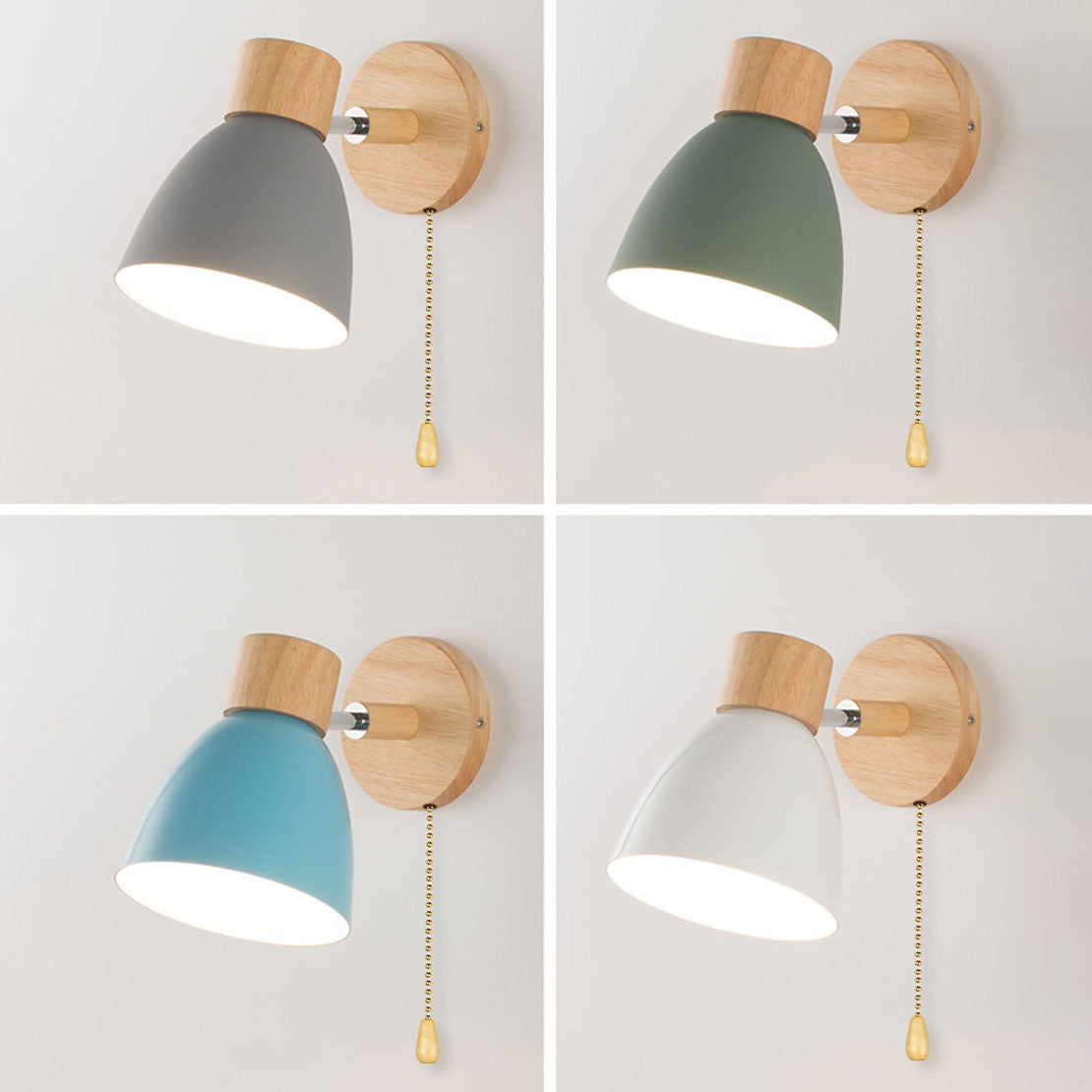 Modern Minimalist 1-Light Wall Sconce Lamp in Solid Macaron Color with Iron & Wood Finish