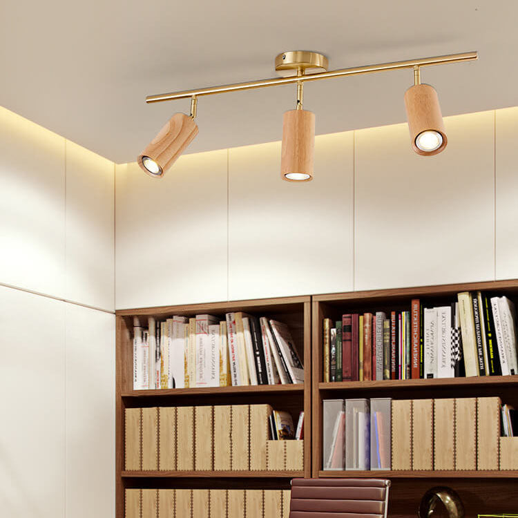 Nordic Minimalist Walnut Wood LED Track Spotlight β Linear Ceiling Light (1β4 Lights), Semi-Flush Mount