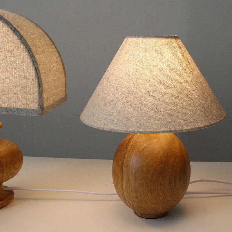 Japanese Wabi-Sabi Vintage Solid Wood Table Lamp with Fabric Shade, 1-Light