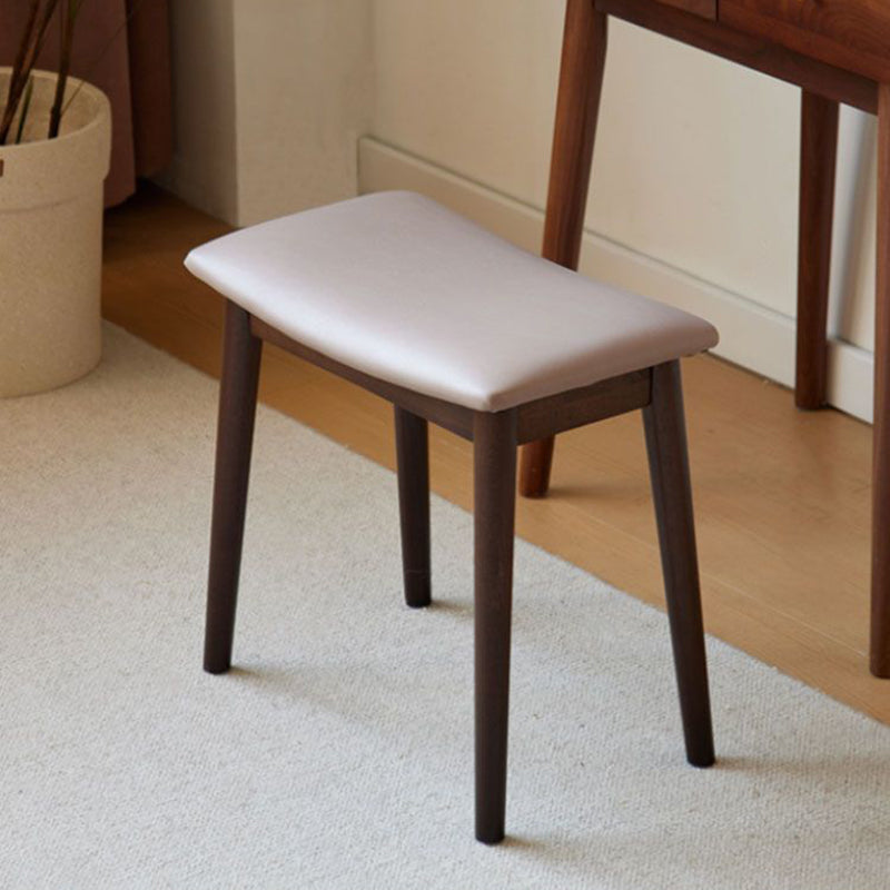 Sleek Modern Minimalist Rectangular Vanity Stool in Soft PU Leather with Wood Base – Ideal Bedroom Accent