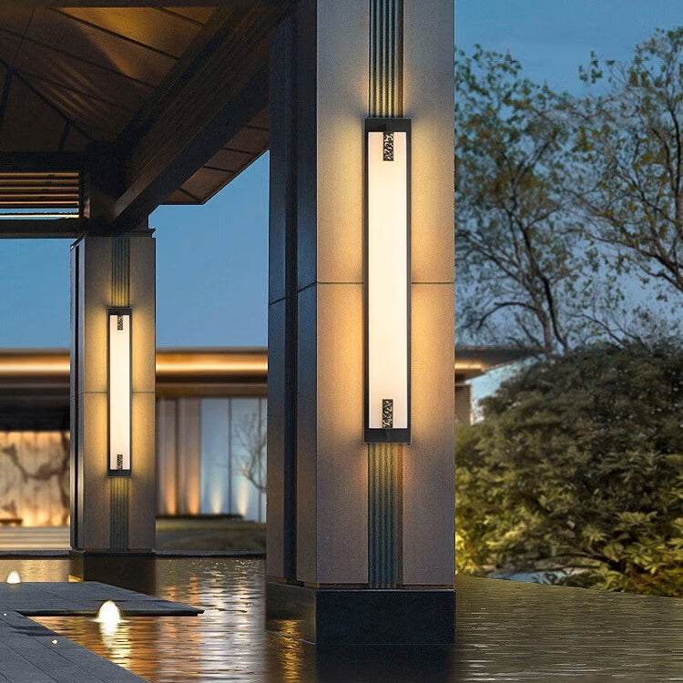 Elegant Modern-Transitional Rectangular Copper-Marble LED Outdoor Wall Sconce Lamp for Patio