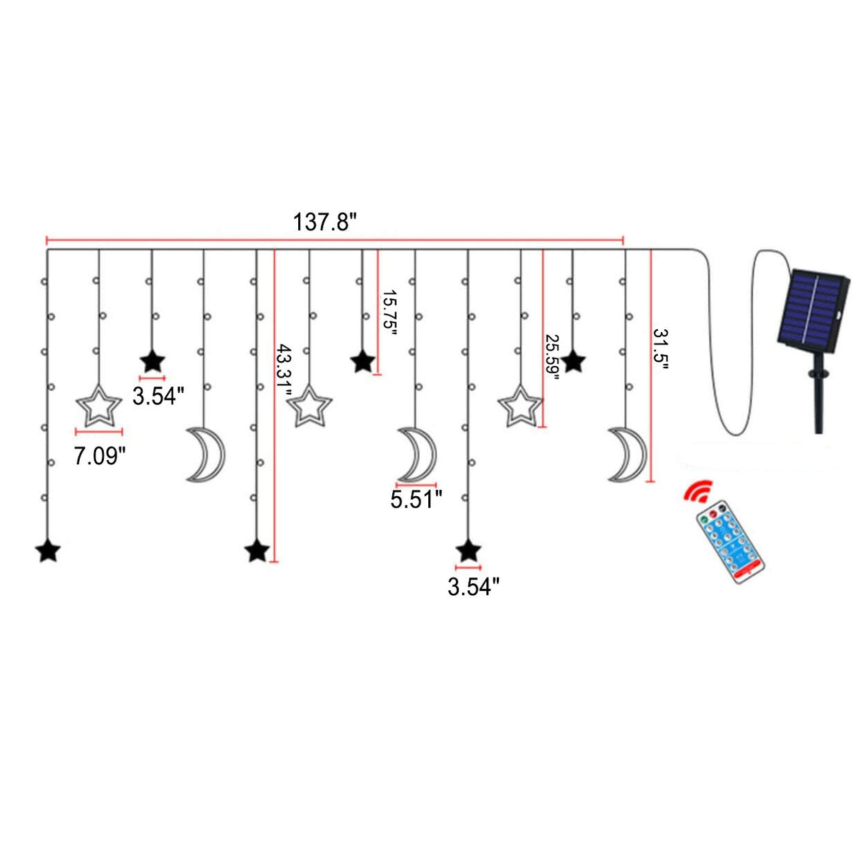 Solar-Powered LED Curtain Lights β Star & Moon Design, Outdoor Christmas String Lights for Patio, Garden and Camping