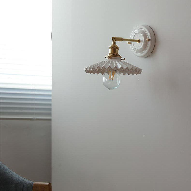 Vintage Japanese Ceramic & Brass 1-Light Wall Sconce Lamp